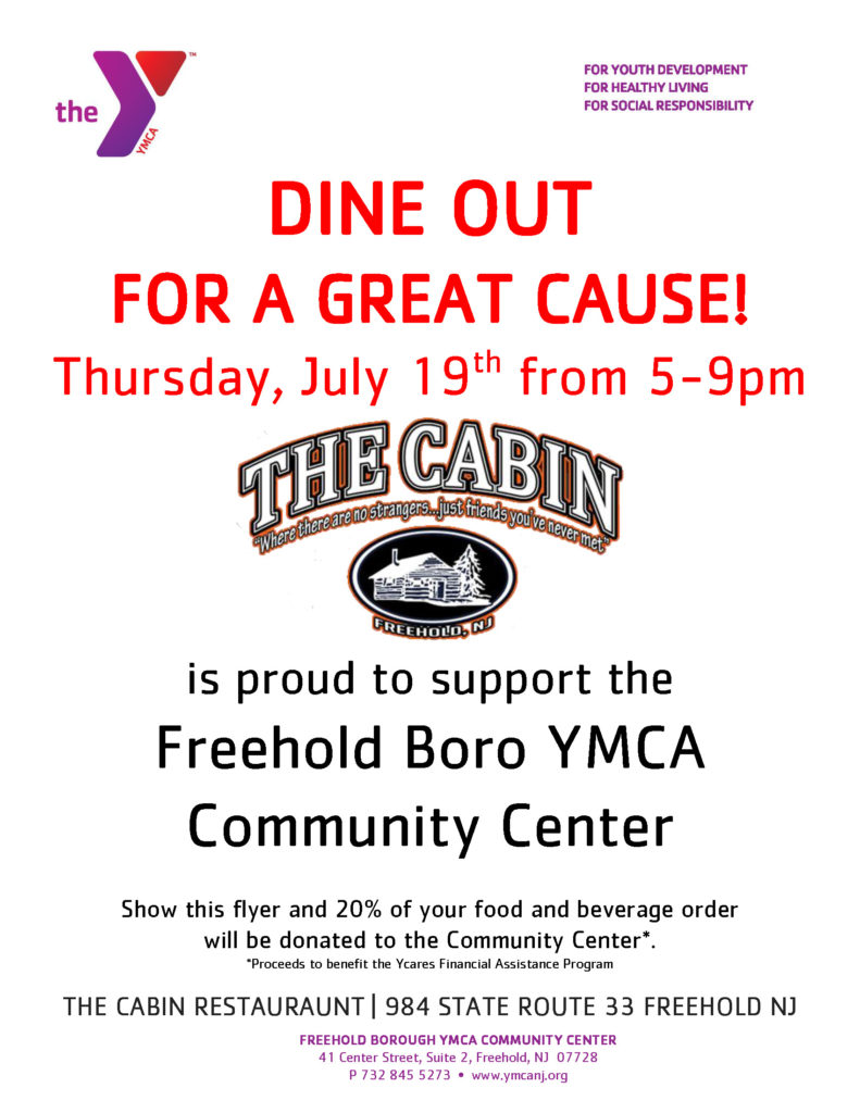 Dine Out Fundraiser @The Cabin - YMCA of Greater Monmouth County