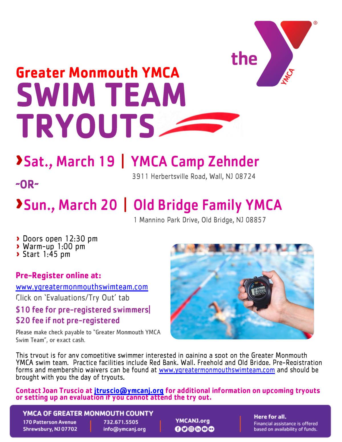 Swim Team Tryouts YMCA of Greater Monmouth County